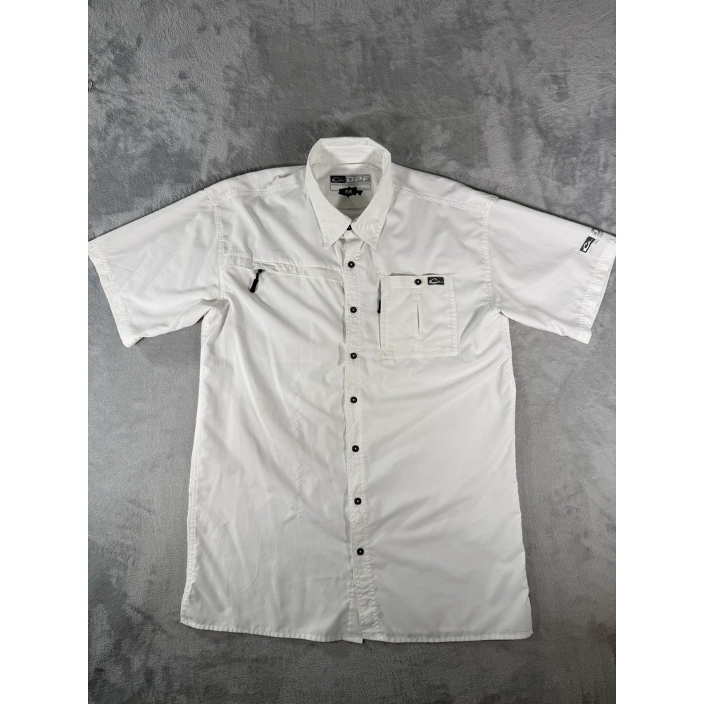Drake Shirt Mens Medium White Short Sleeve Button Up Performance Fishing